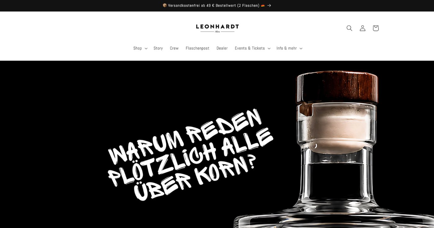 Screenshot der Startseite des Onlineshops von Leonhardt Korn