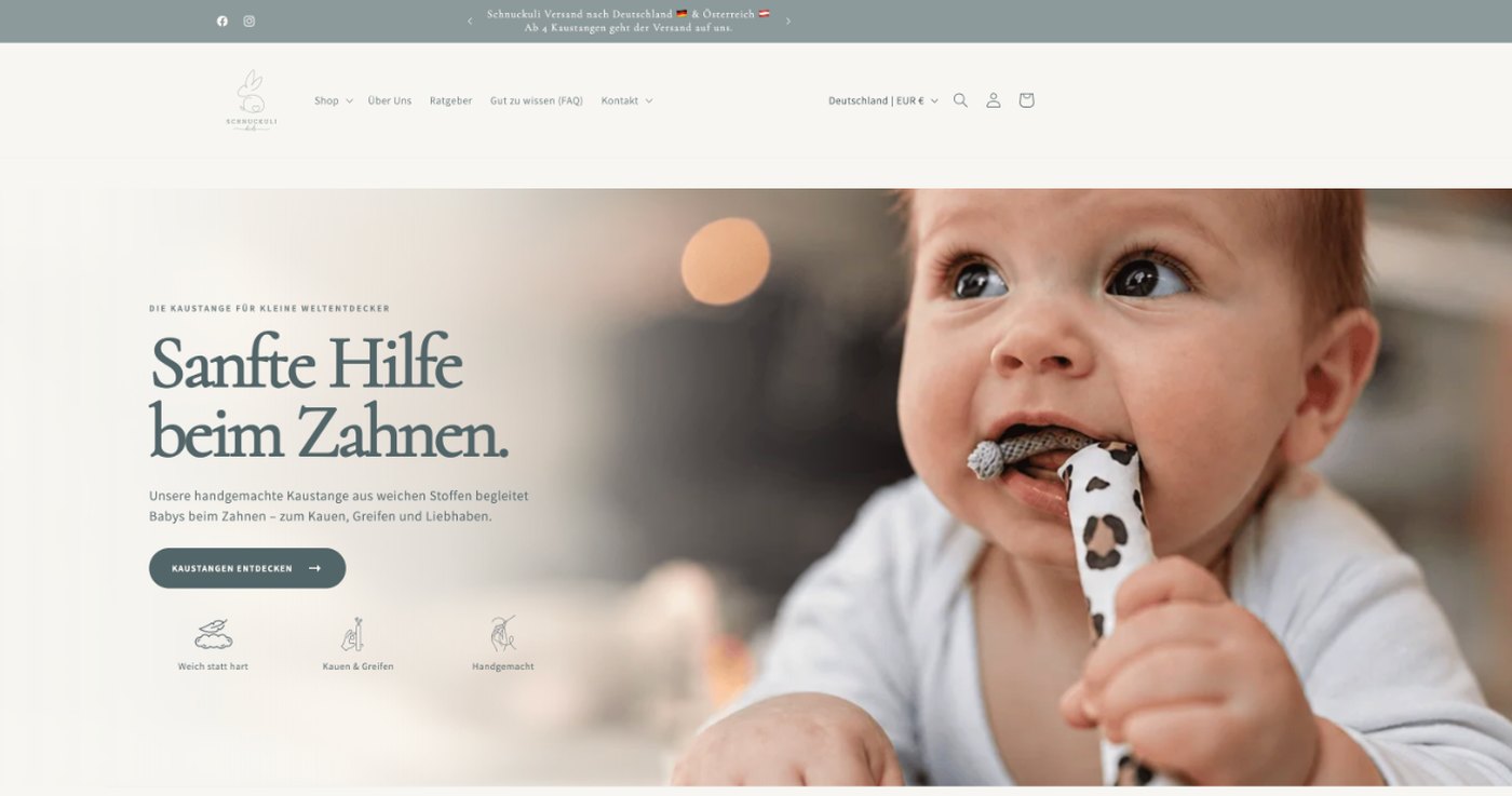 Screenshot der Startseite des Onlineshops von Schnuckuli